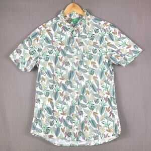 Dip Green Floral Tropical Button Up Hawaiian Resortwear Coastal Beach Size S